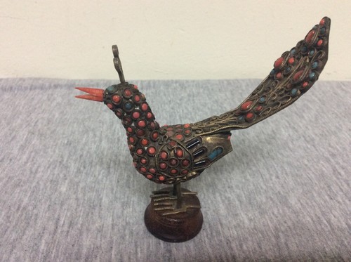Vintage Brass & Multi Color Cabochons Peacock Figure