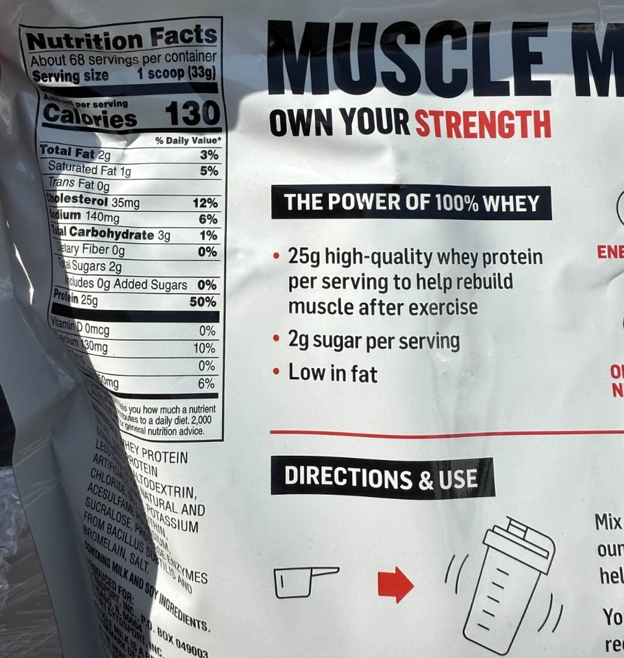 Muscle Milk 100% Whey Protein em pó baunilha 5 libras 25g proteína 4pk cheque BB! - Imagem 2 de 2