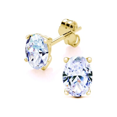 Solitär-Ohrstecker 9 kt Gold auf Silber simulierter Diamant 7 mm x 5 mm Ovalschliff