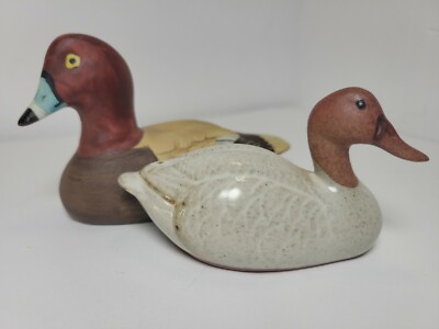 Two Vintage Collectible Small Ceramic Duck Figurines EUC
