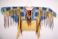 Old American Handmade Beige Buckskin Suede Beaded Powwow Regalia War Shirt NS95
