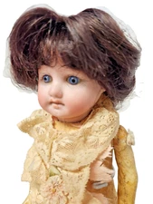 German Antique Primitive Style Body Original Doll glass eyes Human Hair Wig