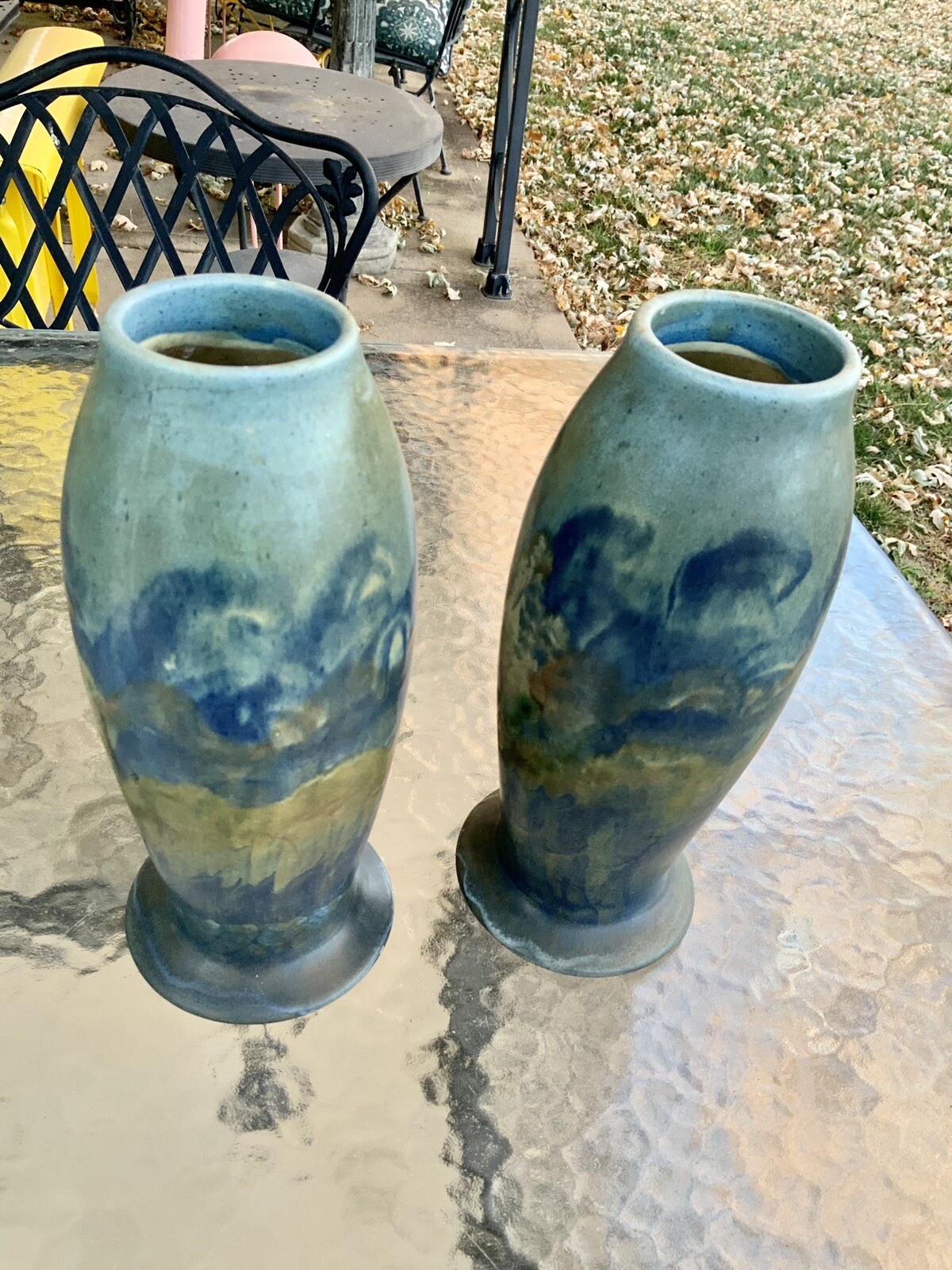 Fabulous Vintage Antique Pair Of Blue Matte Art Pottery Vases eBay