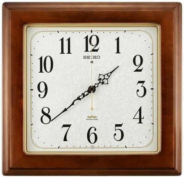 Seiko Clock Wall Clock Radio Wave Analog Square Shape Wooden Frame