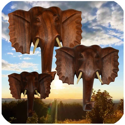 Elefant Holzmaske Wandbehang Maske Wandmaske Holz Afrika Glücksbringer Deko - Bild 1 von 2