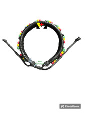 Reggae Rasta Color Bead and Leather Bracelet