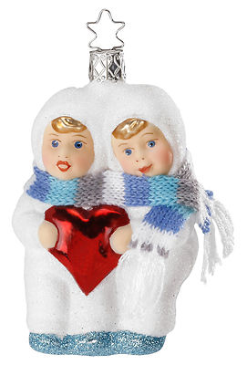 Snow Children Heartfelt Greetings Glass Ornament Inge  Germany Valentine Love