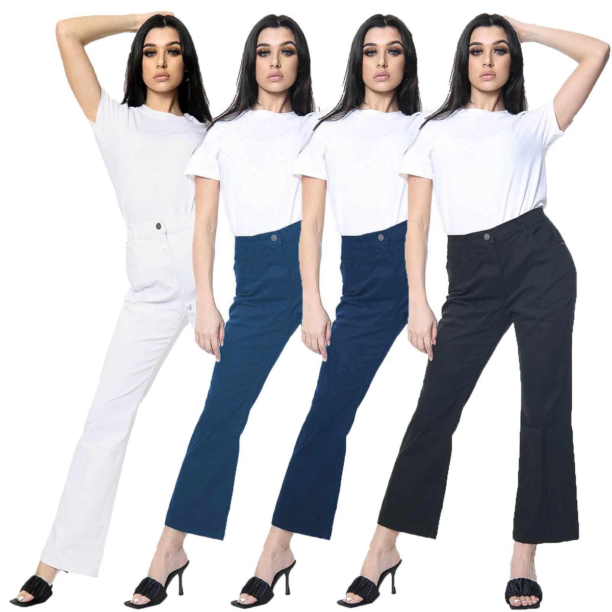 Womens Bootcut Jeans Denim Stretch Mid Rise Flared Long Pants Trousers Size 4 32