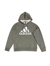 adidas Mens CVC Fleece Hoodie Logo Pullover Heather Gray M