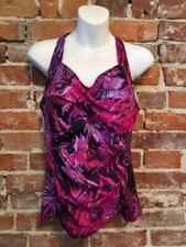 Denim  Co Beach Purple Tropical H-Back Tankini Top 14 NEW Swimsuit