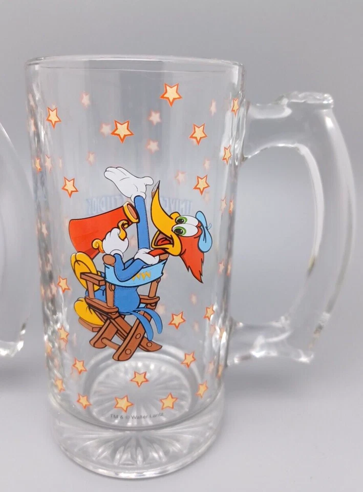 Juego de 2 tazas de vidrio Woody Woodpecker Walter Lantz Universal Studios Foto 3 de 4