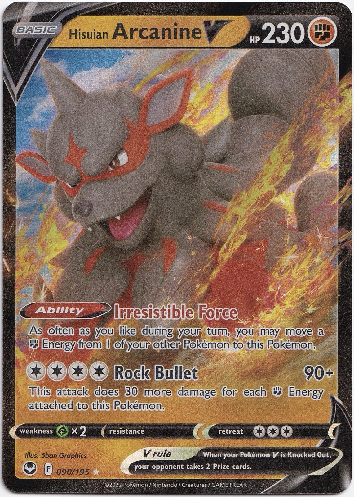 Pokémon Hisuian Arcanine V Ultra Rare Silver Tempest 090/195 Near Mint English