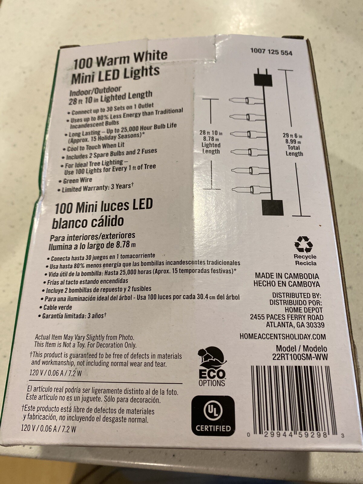 Home Accents Holiday 100 LED Mini Lights Mini With Green Wire 28 Ft