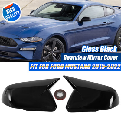 Gloss Black Horn Mirror Cover For 2015-2022 Ford Mustang With LED Turn Signal