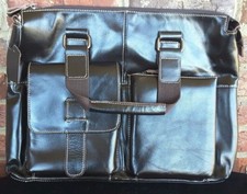 Leather Briefcase Laptop Bag Chocolate Brown with Contrast Stitching