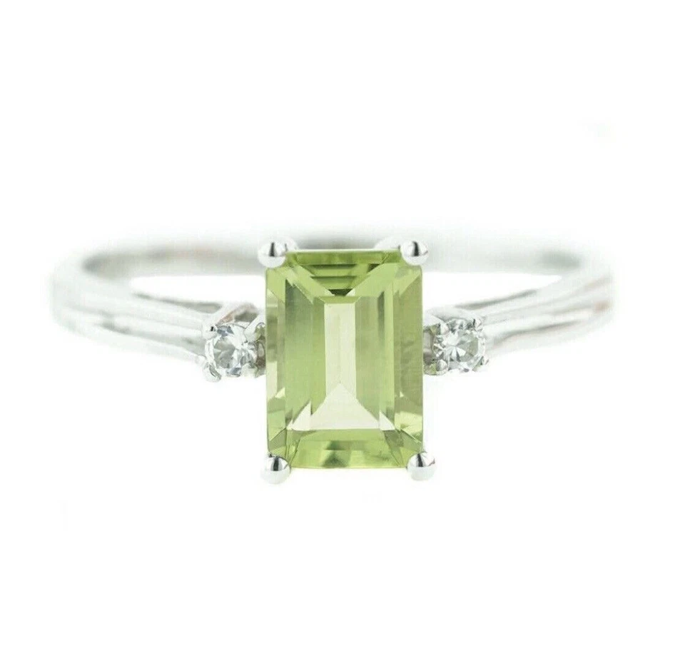 1.06 Karat Smaragd Schliff Peridot und Weiß Topas Verlobungsring 10k Solid Gold - Bild 3 von 4
