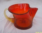 VTG HAND BLOWN ART GLASS SQUAT PITCHER AMBERINA MCM BLENKO? APPLIED HANDLE