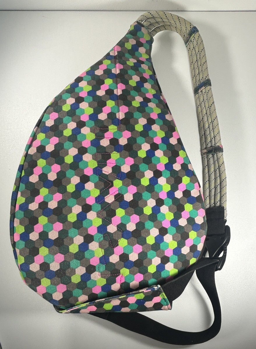KAVU Rope Bag Cotton Canvas Sling Backpack Geometric Hexagon Print Festival KAVU Rope Sling Bag Crossbody Hexagon Geometric Print  main image 2