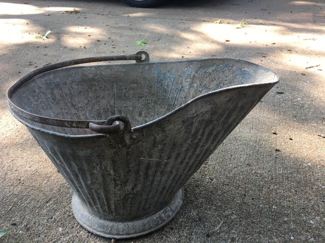 Galvanized Ash Bucket Fireplace Coal Storage Vintage Copper Lid