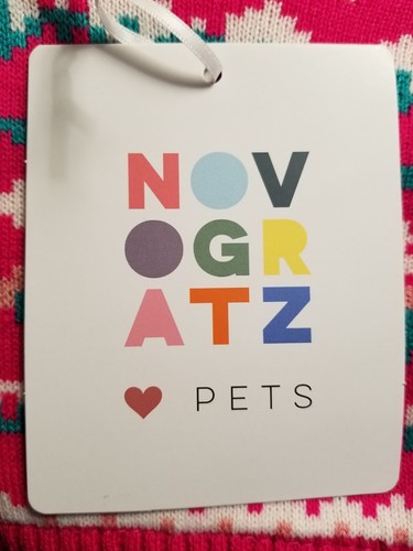 Novogratz Fleece Lined Hooded Dog Sweater XS Pink w/Multicolor Design White Pom - Picture 8 of 12