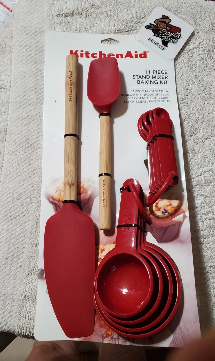 KitchenAid 11 Piece Baking Spatula Measuring Spoon Cup Set Bamboo Handle