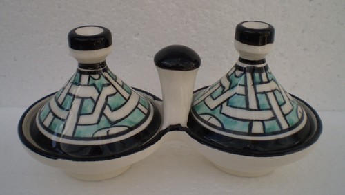 SET CRUET IN CERAMICA DIPINTA A MANO A FORMA DI TAGINE * CERAMICA MAROCCHINA * - Foto 20 di 31
