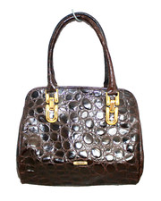 Ripani Brown Croc-embossed Leather Small Satchel Crossbody Bag Gold Hardware