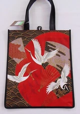 NWT Tropical Paper Garden Reusable Shopping Tote Bag Fan Crane Designs Red