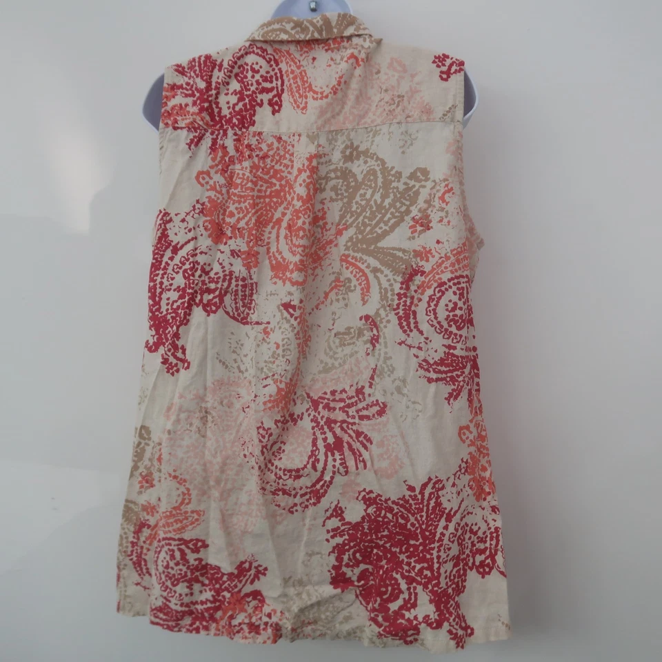 Dana Buchman Linen Blend Button Up Shirt Size XL Beige Pink Western Casual - Image 3 of 4