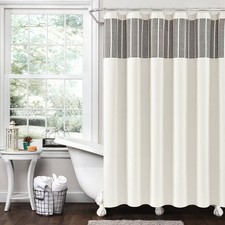 Lush D cor Stitched Woven Striped Yarn Dyed Cotton Shower Curtain