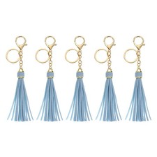 5Pcs Leather Keychain Tassels with Lobster Clasp Key Ring, Gray Blue
