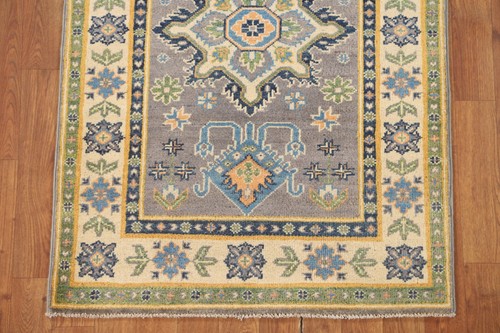 Grau Geometrisch Kazak Akzent Teppich 3x4 Handarbeit Wolle Orientteppich für Foyer - Bild 5 von 18