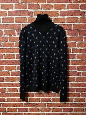Raf Simons VOTE Jacquard Knit Turtleneck Wool Sweater Black Blue Archive Rare L