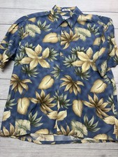 Pierre Cardin Shirt Mens XL Blue Floral Short Sleeve Button Front Hawaiian