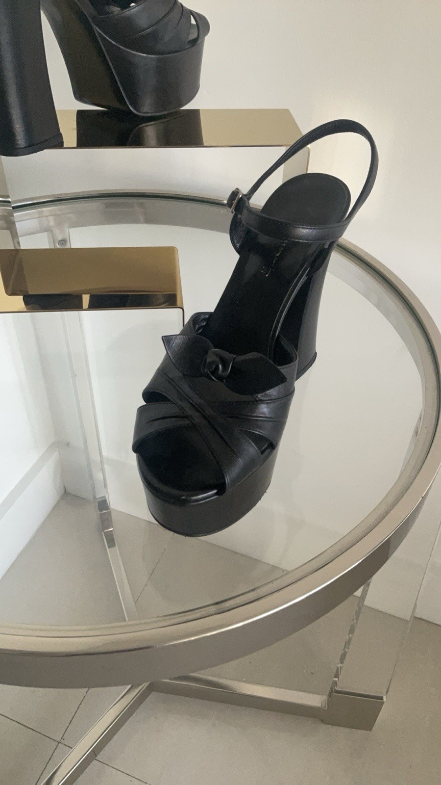 $1050 SAINT LAURENT sandali neri plateau annodati in pelle taglia 37EU