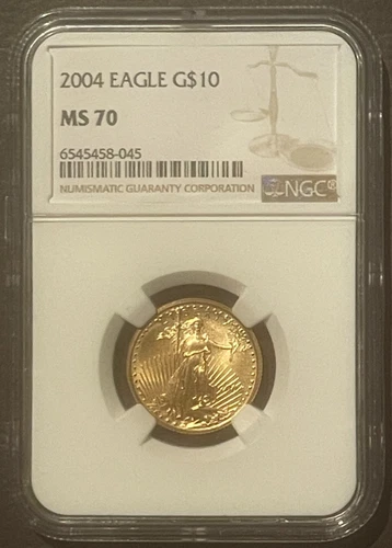 2004 American Eagle $10 GOLD NGC MS70 : BU GEM Coin 1/4 Oz Bullion : 10410