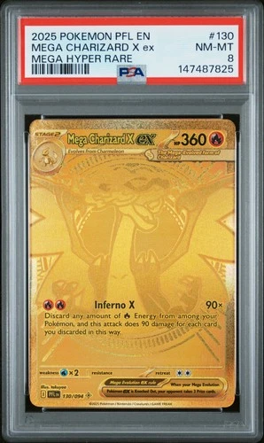 2025 POKEMON PHANTASMAL FLAMES MEGA HYPER RARE #130 MEGA CHARIZARD X EX PSA 8