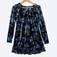 Floral Crushed Velvet V-Neck Ruffle Mini Dress Wild Fable Womens XS Whimsygoth