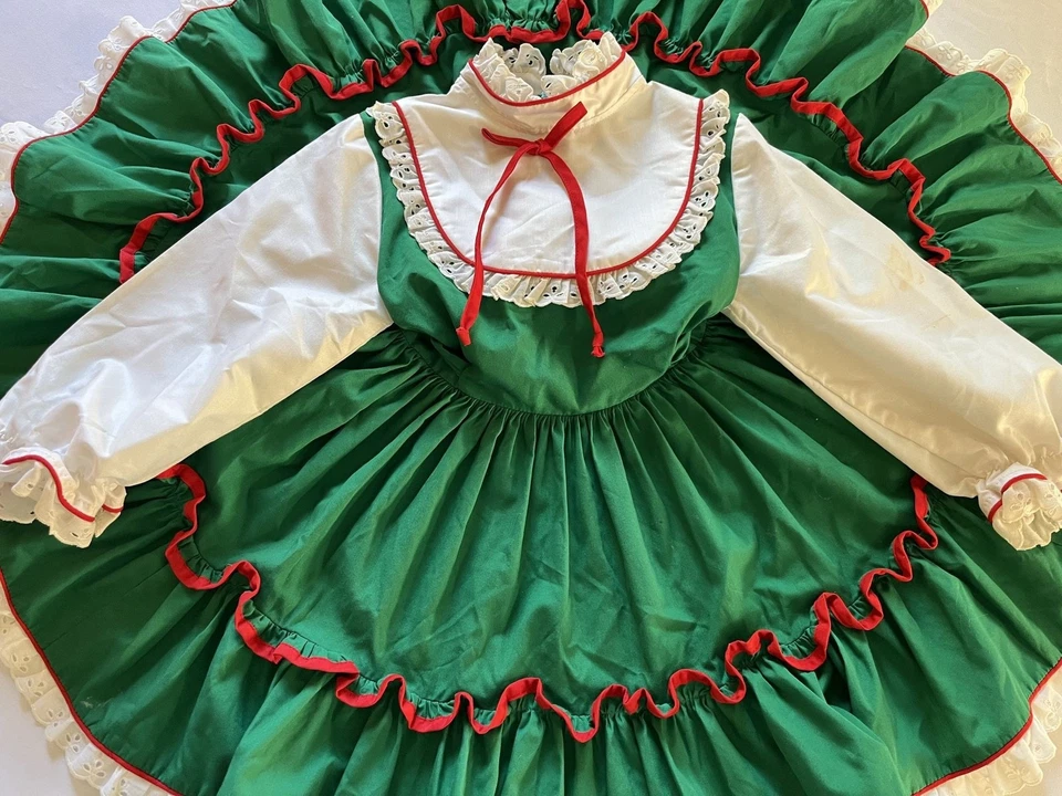 Vintage Christmas Holiday Party Dress Full Circle Red White 5/6 Reeds World Girl - Image 3 of 4