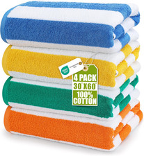 4 Pack Cabana Beach Towels 100% Cotton Large Pool Towels Soft Quick Dry