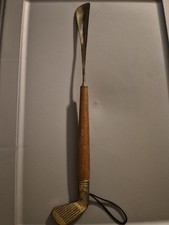 Vintage Brass  Wood 17" Shoe Horn Golf Club Shoehorn w/ wrist strap