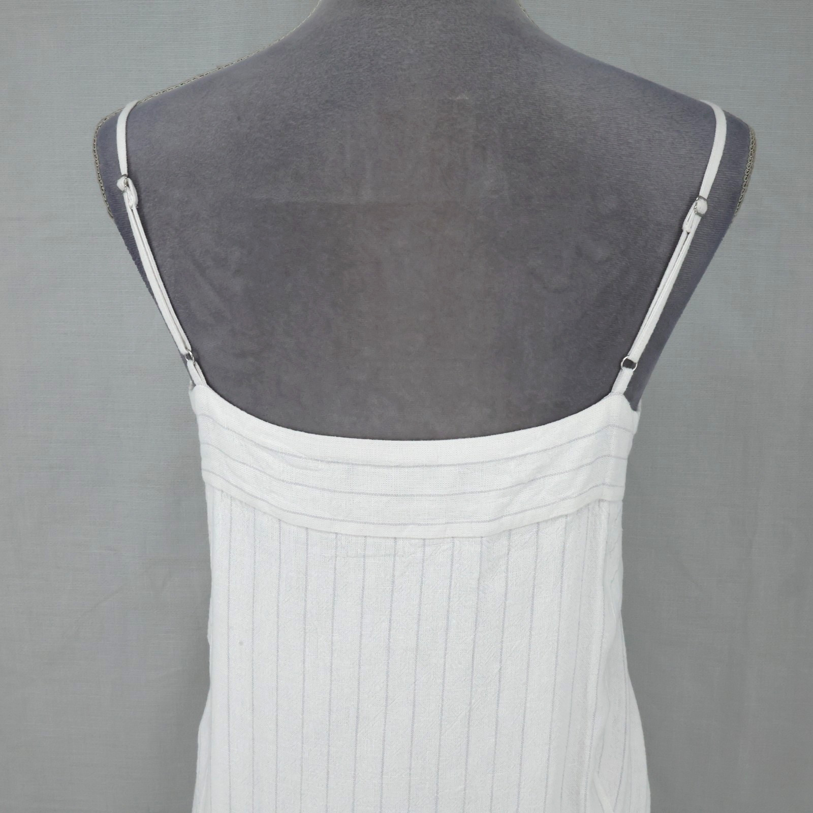 DKNY Dress Womens Large White Gray Stripe Linen Blend  Maxi Sundress Sheer Hem image 7