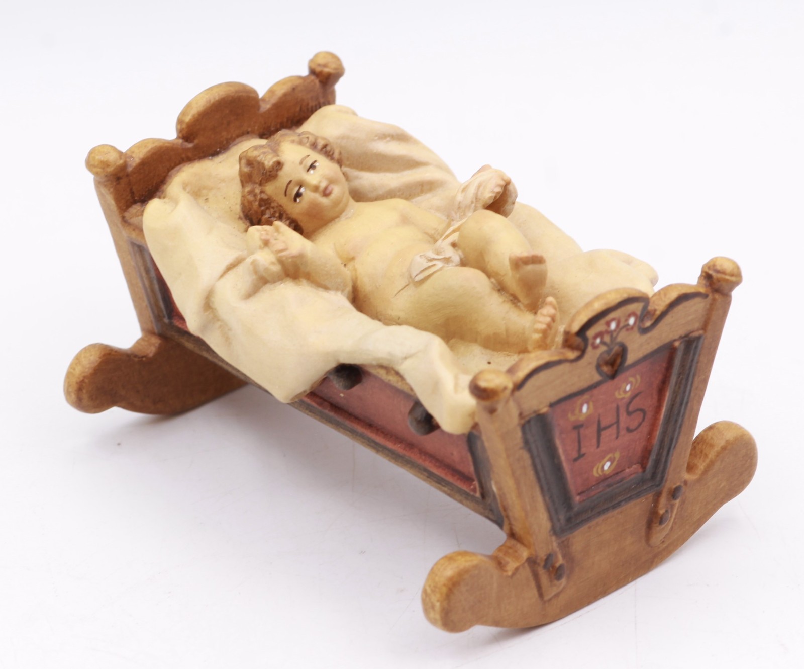 Krippenfigur Figur JESUSKIND in WIEGE Heimatkrippe LEPI Italien coloriert 16cm