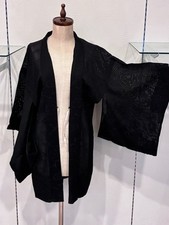 Vintage Japanese Silk Haori Jacket - Black Sheer Gauze Summer Kimono Coat
