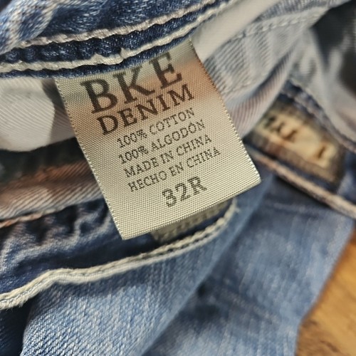 BKE Tyler Jeans Mens 32R x27 Blue Distressed Baggy Denim Faded Whiskered Y2K - Picture 10 of 10