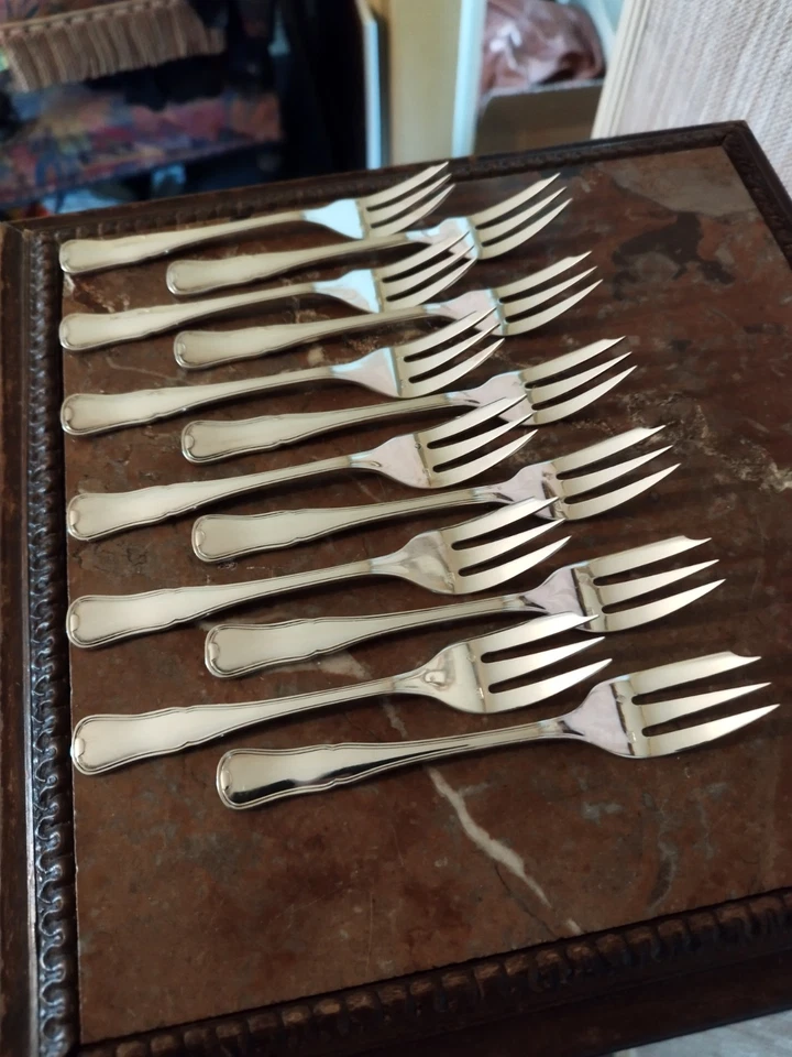 12 Fourchettes à Dessert Manches Violonnés Orfèvrerie Argental Métal Argenté - Photo 4/4