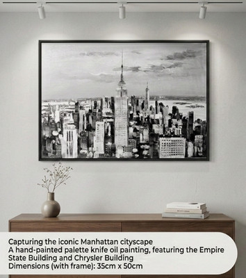 Original Empire State Building NYC Skyline Hand-Painted Style Oil Painting ART
