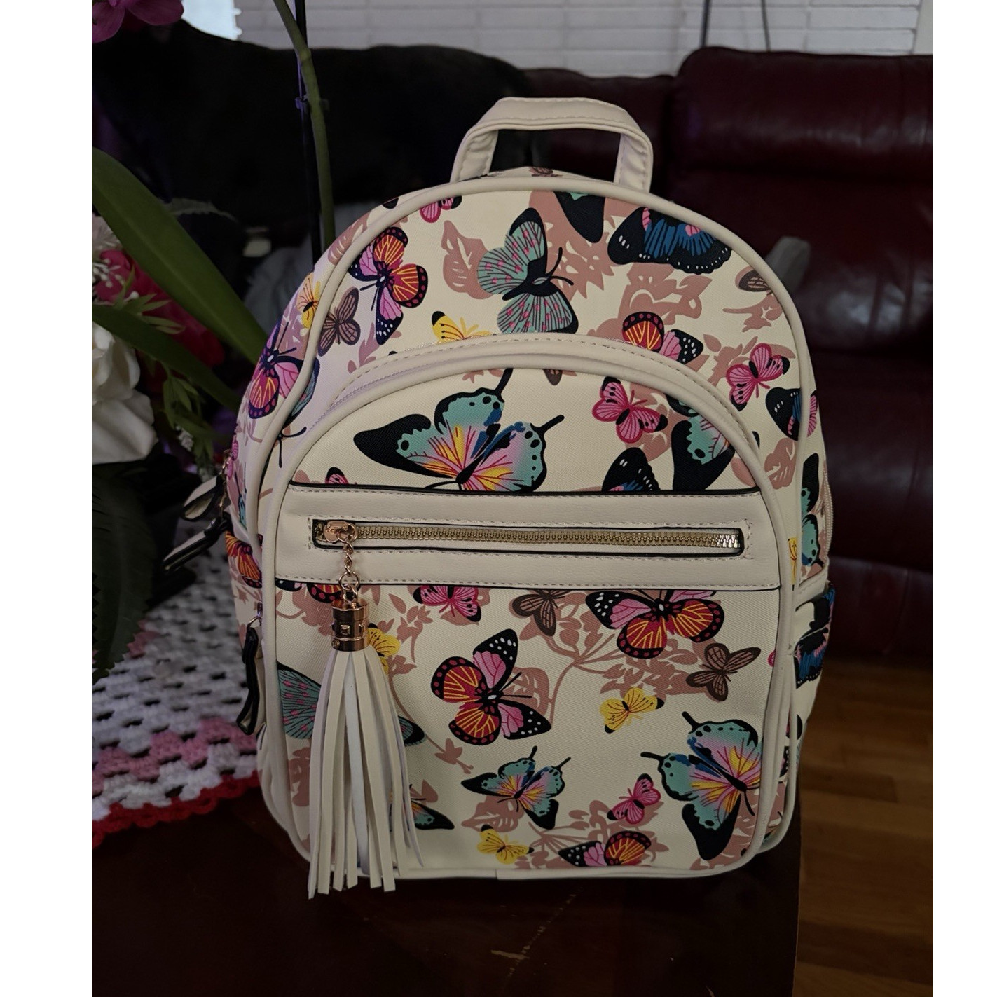 Kids Faux Leather Backpacks, Butterfly & Bow Accents, Adjust