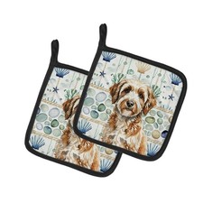 Caroline's Treasures Lagotto Romagnolo Coastal Sea Glass Pair of Potholders