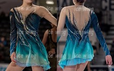 Ice Figure Skating Dress Elasticity Competition Skating Jeweled green dyeing